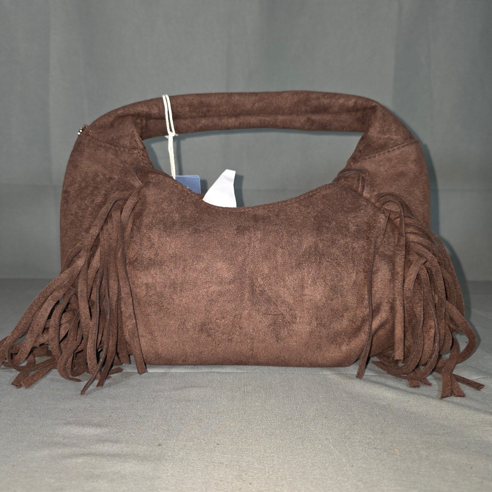 Universal Thread Brown Faux Suede Fringe Hobo Handbag Bag 024000475
